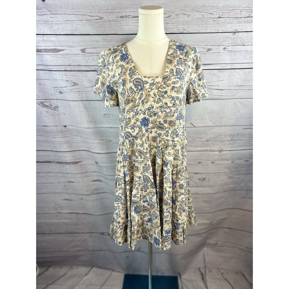 Patrons of Peace Mini Dress Womens Paisley Tiered Rayon Boho Short Sleeve Small